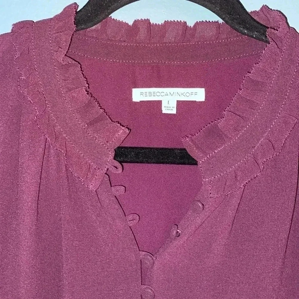 Rebecca Minkoff purple blouse - large - short sleeve - ruffle detail - Picture 2 of 6